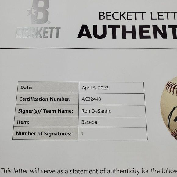 Governor Ron DeSantis Signed Baseball Rawlings Official Major League Beckett LOA - Picture 11 of 13